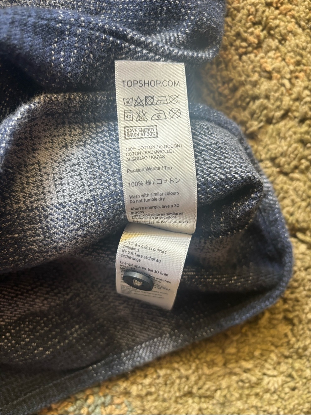 Topshop Plaid Shacket Overshirt Women’s US 6 Navy Blue Gray 100% Cotton - Picture 4 of 5